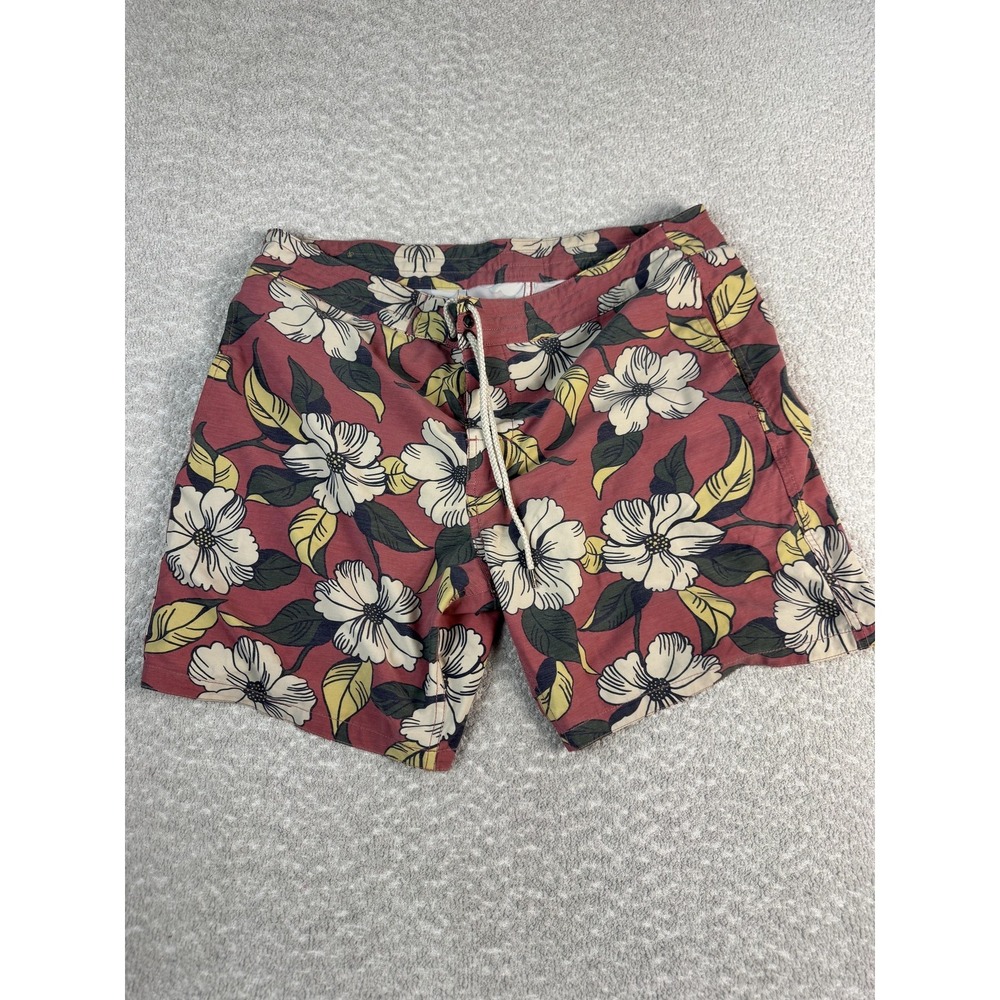 Faherty Swim Trunks Shorts Mens Large Red Floral Hawaiian Tropical Beach Surf
